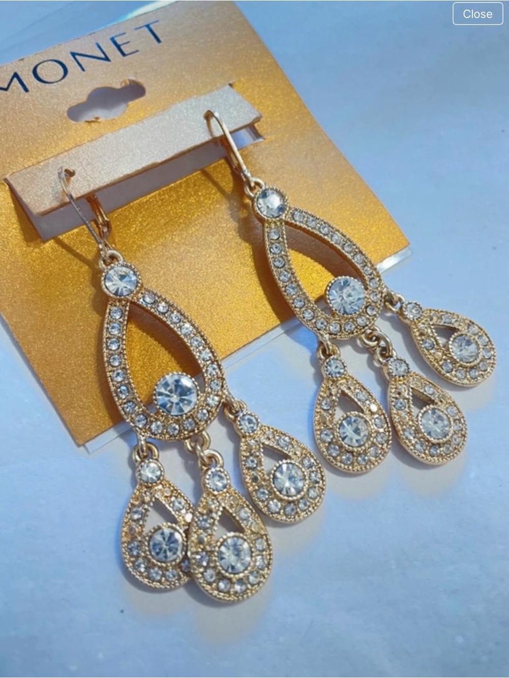 Monet Gold Crystal Teardrop Chandelier Earrings